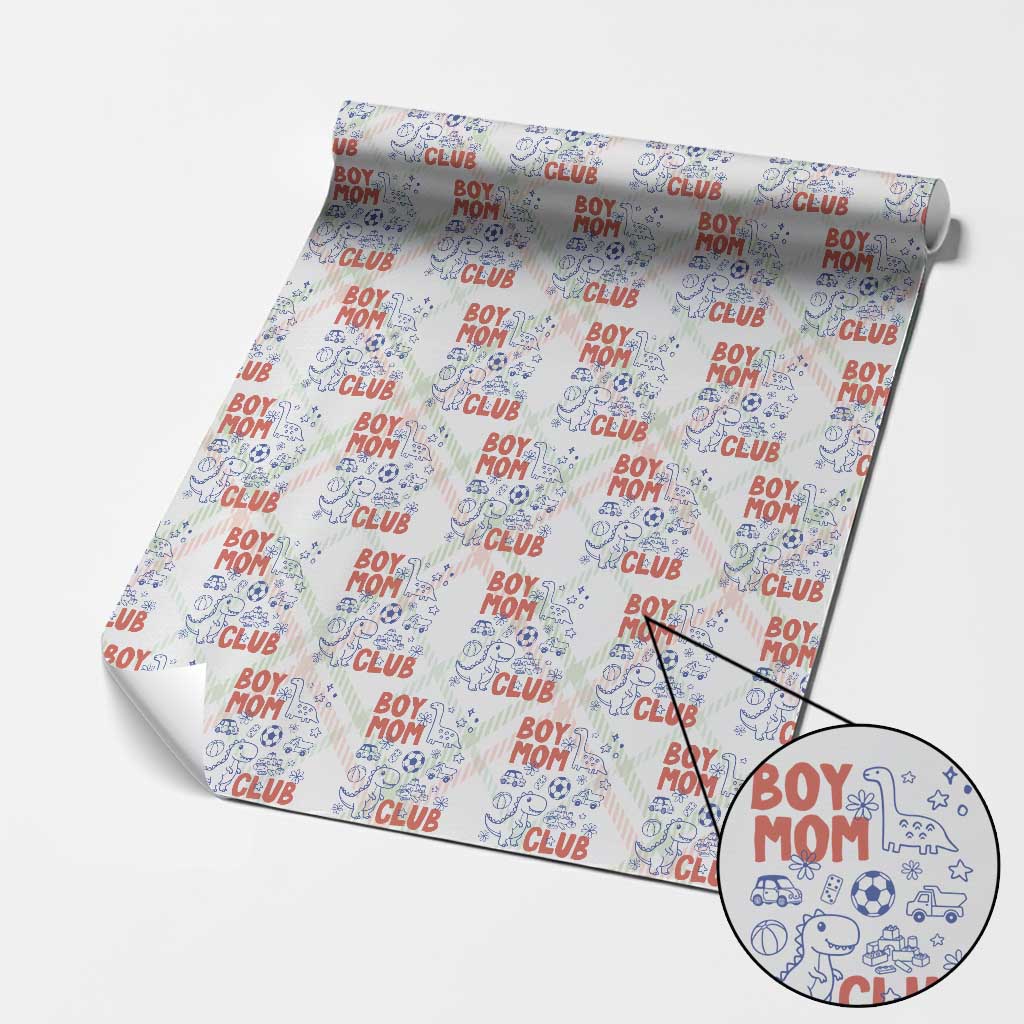 Boy Mom Club Wrapping Paper Roll Mom Of Boys Dinosaur Kids Toy Doodles