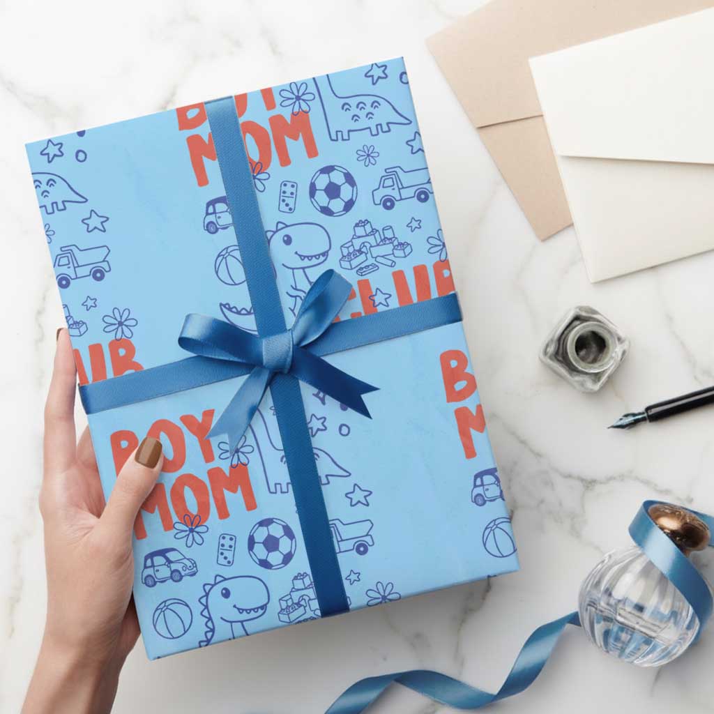 Boy Mom Club Wrapping Paper Roll Mom Of Boys Dinosaur Kids Toy Doodles