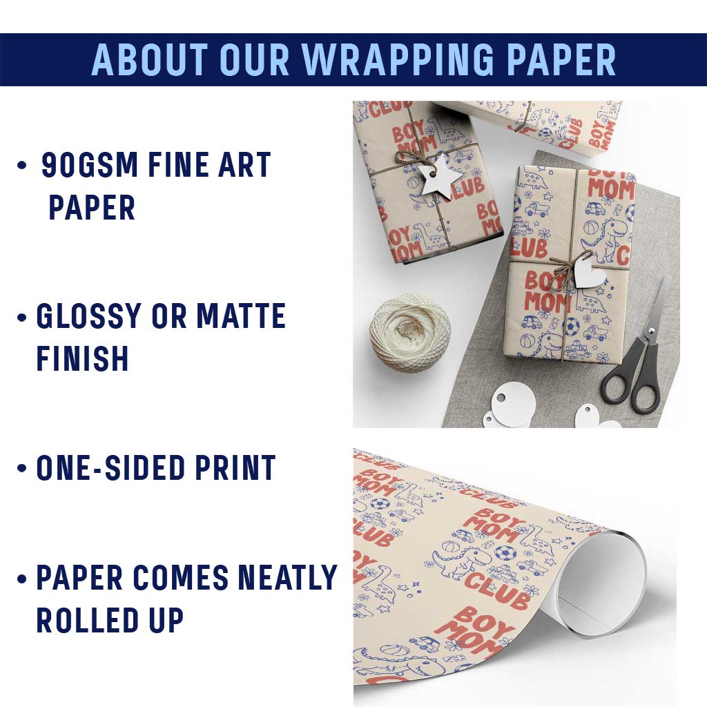 Boy Mom Club Wrapping Paper Roll Mom Of Boys Dinosaur Kids Toy Doodles