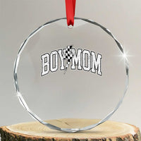 Boy Mom Lightning Bolt Checkered Varsity Son Mama Crystal Glass Ornament
