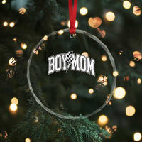 Boy Mom Lightning Bolt Checkered Varsity Son Mama Crystal Glass Ornament