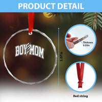 Boy Mom Lightning Bolt Checkered Varsity Son Mama Crystal Glass Ornament
