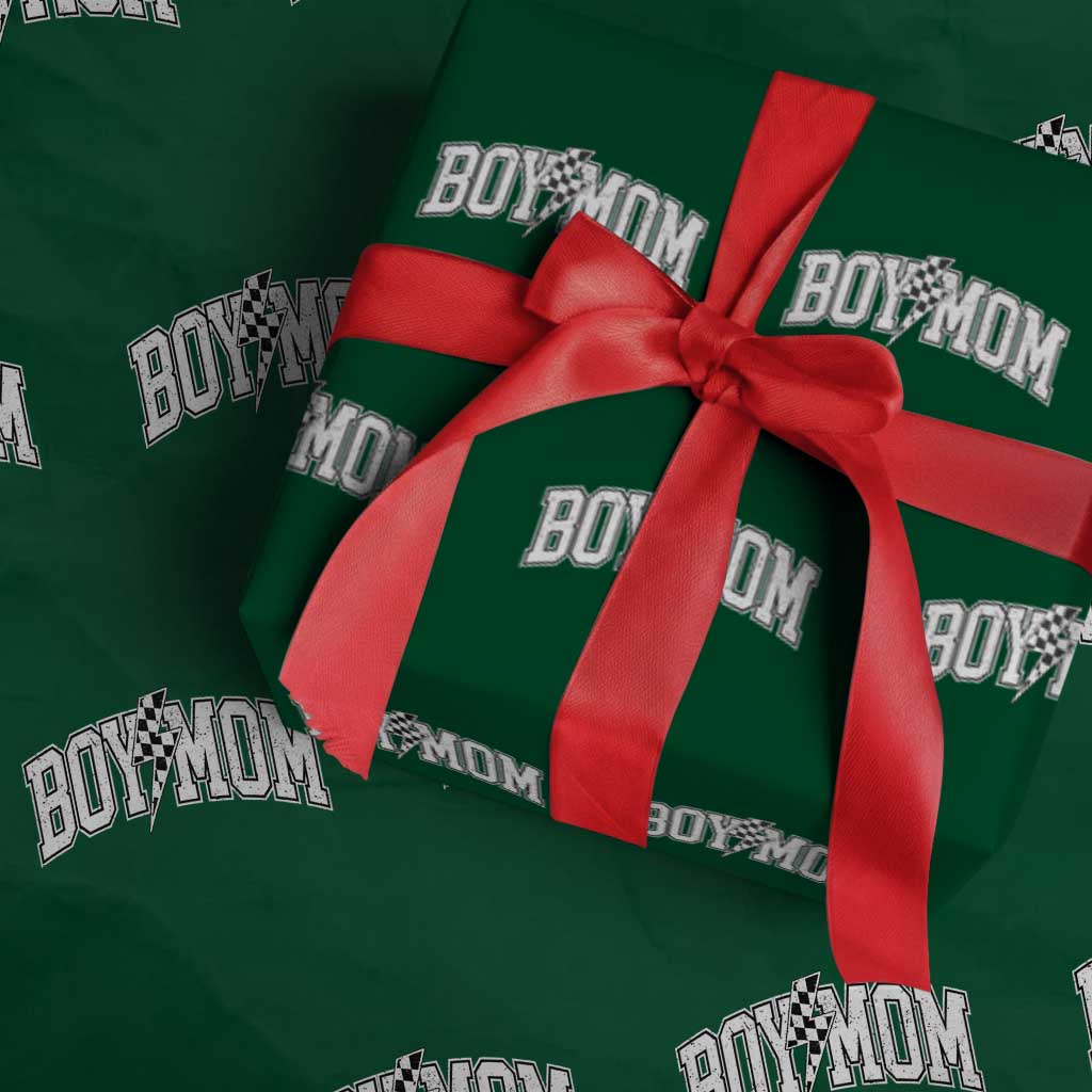 Boy Mom Lightning Bolt Checkered Varsity Son Mama Wrapping Paper Roll
