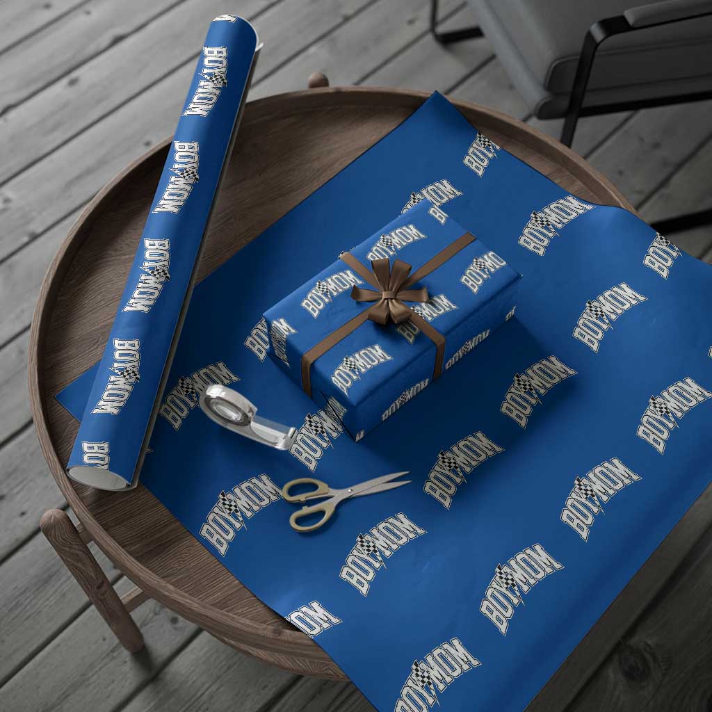 Boy Mom Lightning Bolt Checkered Varsity Son Mama Wrapping Paper Roll