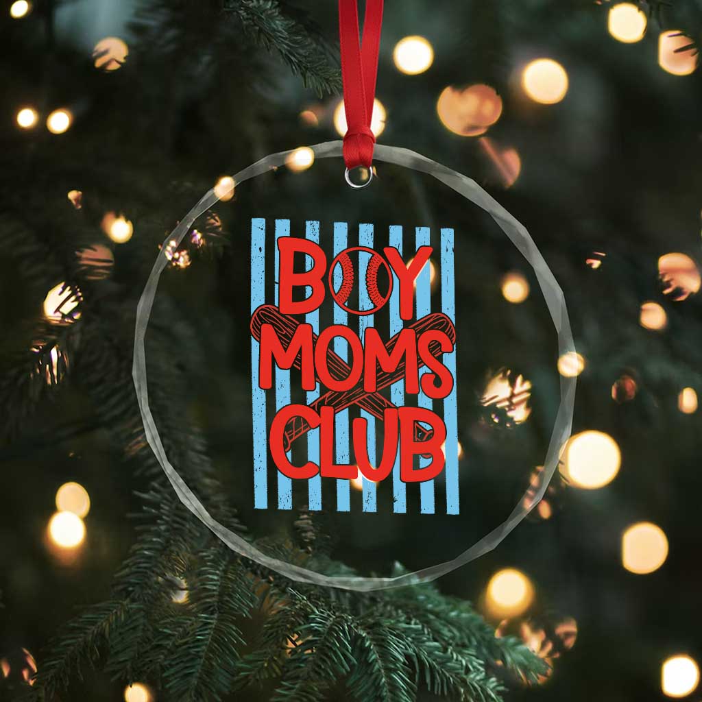 Boy Moms Club Crystal Glass Ornament Funny Motherhood Baseball Gift For Mom