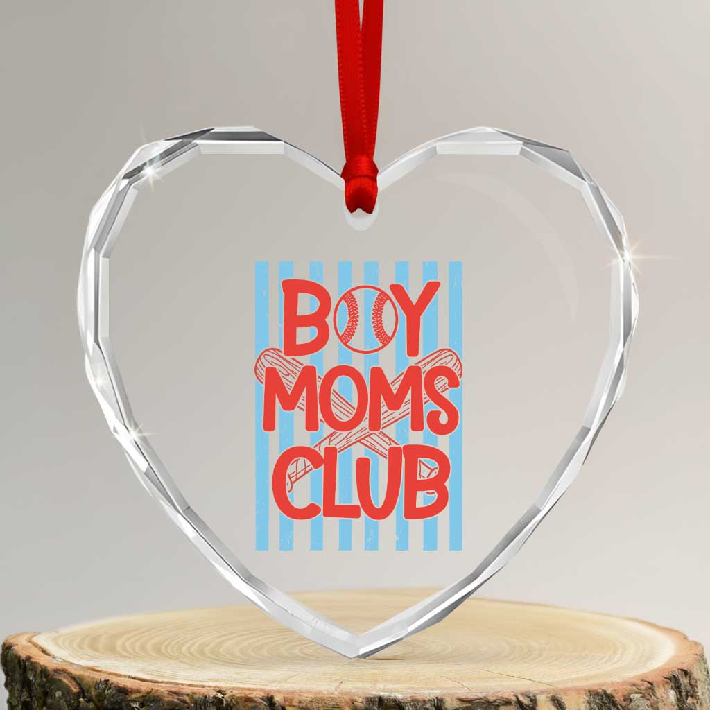Boy Moms Club Heart Crystal Glass Ornament Funny Motherhood Baseball Gift For Mom