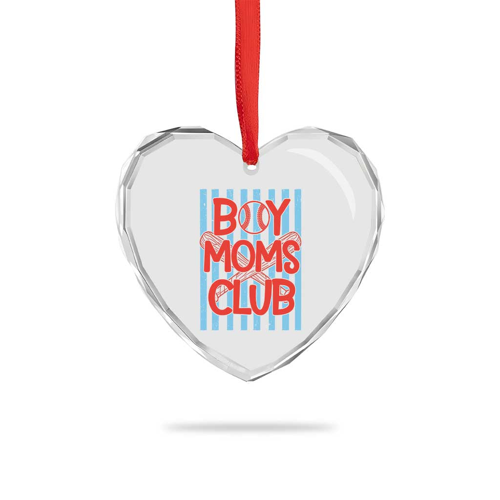 Boy Moms Club Heart Crystal Glass Ornament Funny Motherhood Baseball Gift For Mom