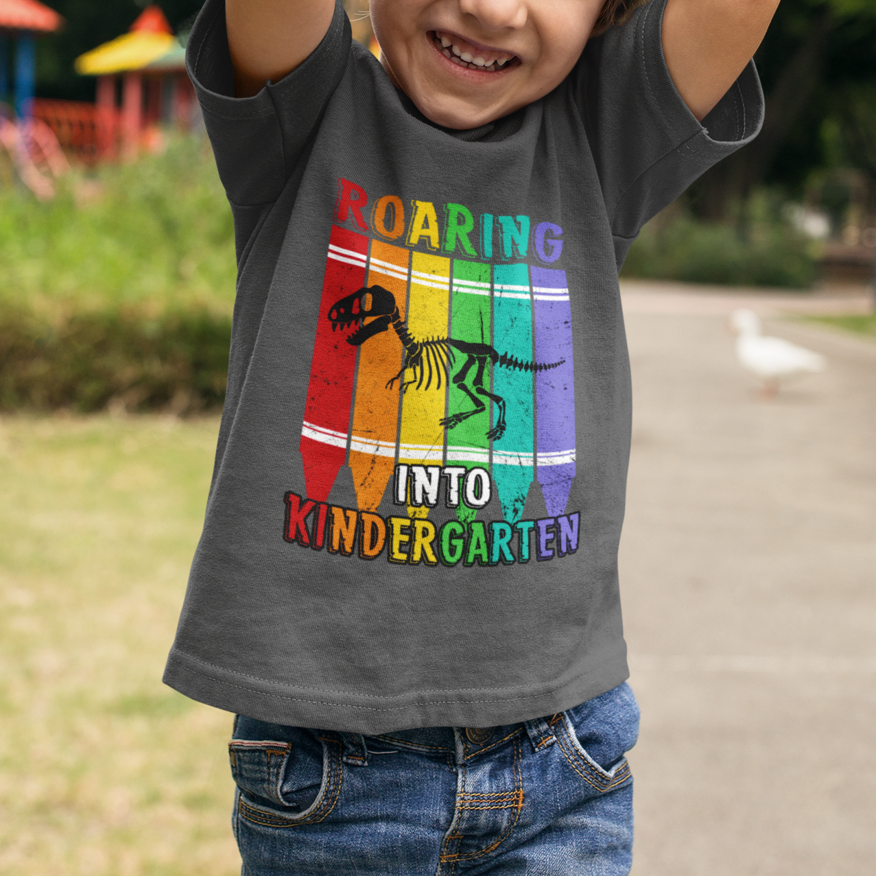 Roaring Into Kindergarten T Shirt For Kid Dinosaur Crayons First Day Of School - Wonder Print Shop