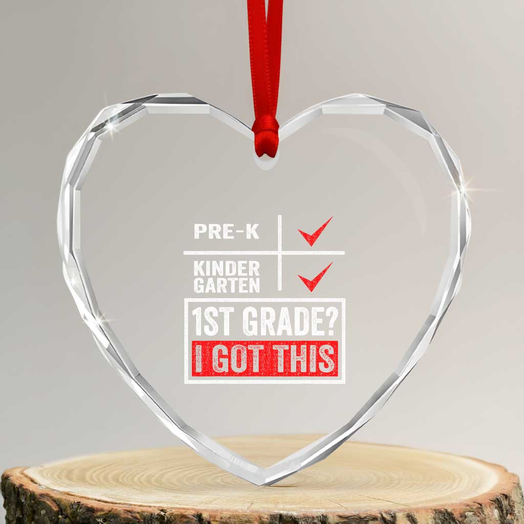 Boys and Girls First Day of First Grade Heart Crystal Glass Ornament Back to School