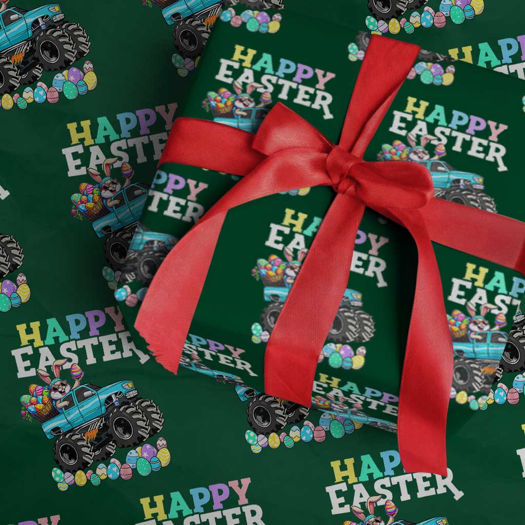 Boys Happy Easter Bunny Monster Truck Wrapping Paper Roll Eggs Cool Rabbit Car Lovers Toddler - Wonder Print Shop