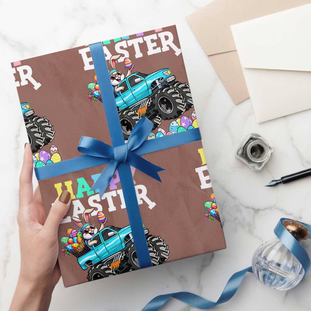 Boys Happy Easter Bunny Monster Truck Wrapping Paper Roll Eggs Cool Rabbit Car Lovers Toddler - Wonder Print Shop