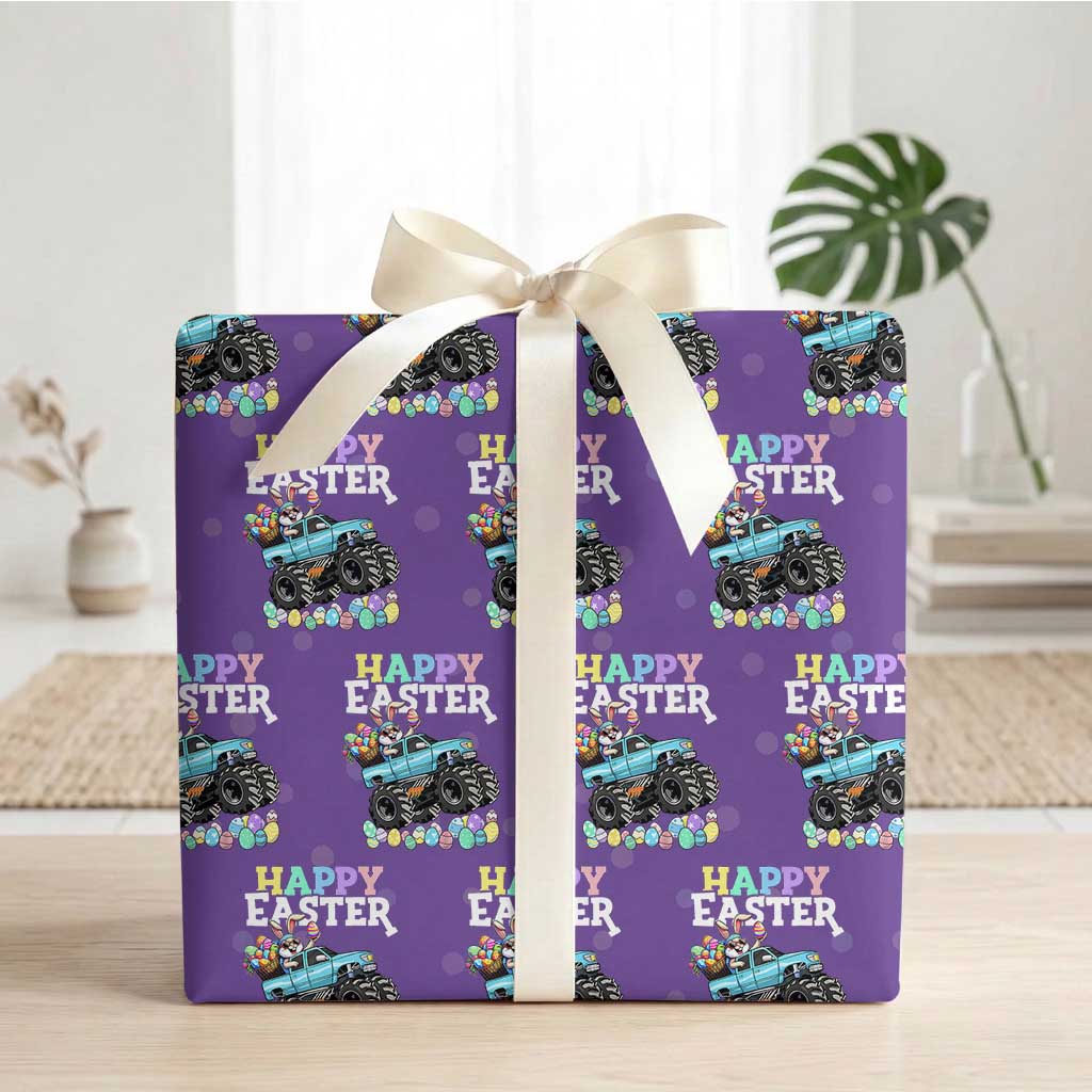 Boys Happy Easter Bunny Monster Truck Wrapping Paper Roll Eggs Cool Rabbit Car Lovers Toddler