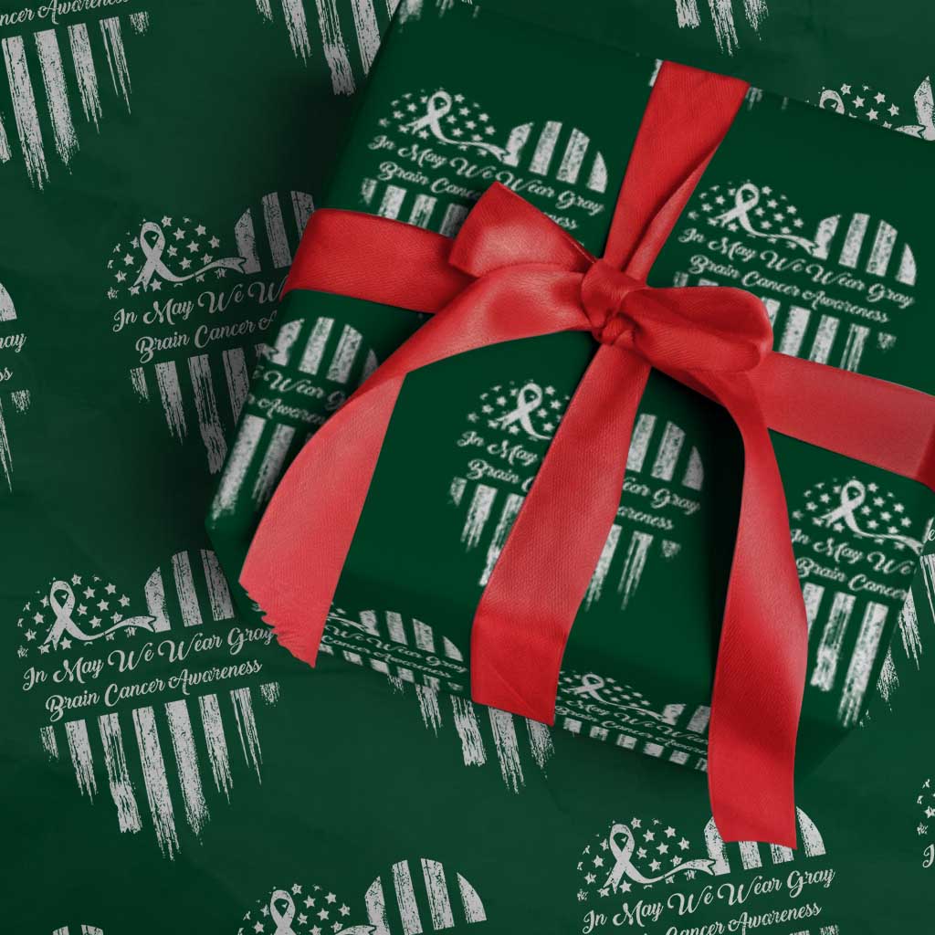 Brain Cancer Awareness Wrapping Paper Roll In May We Wear Gray American Flag Heart