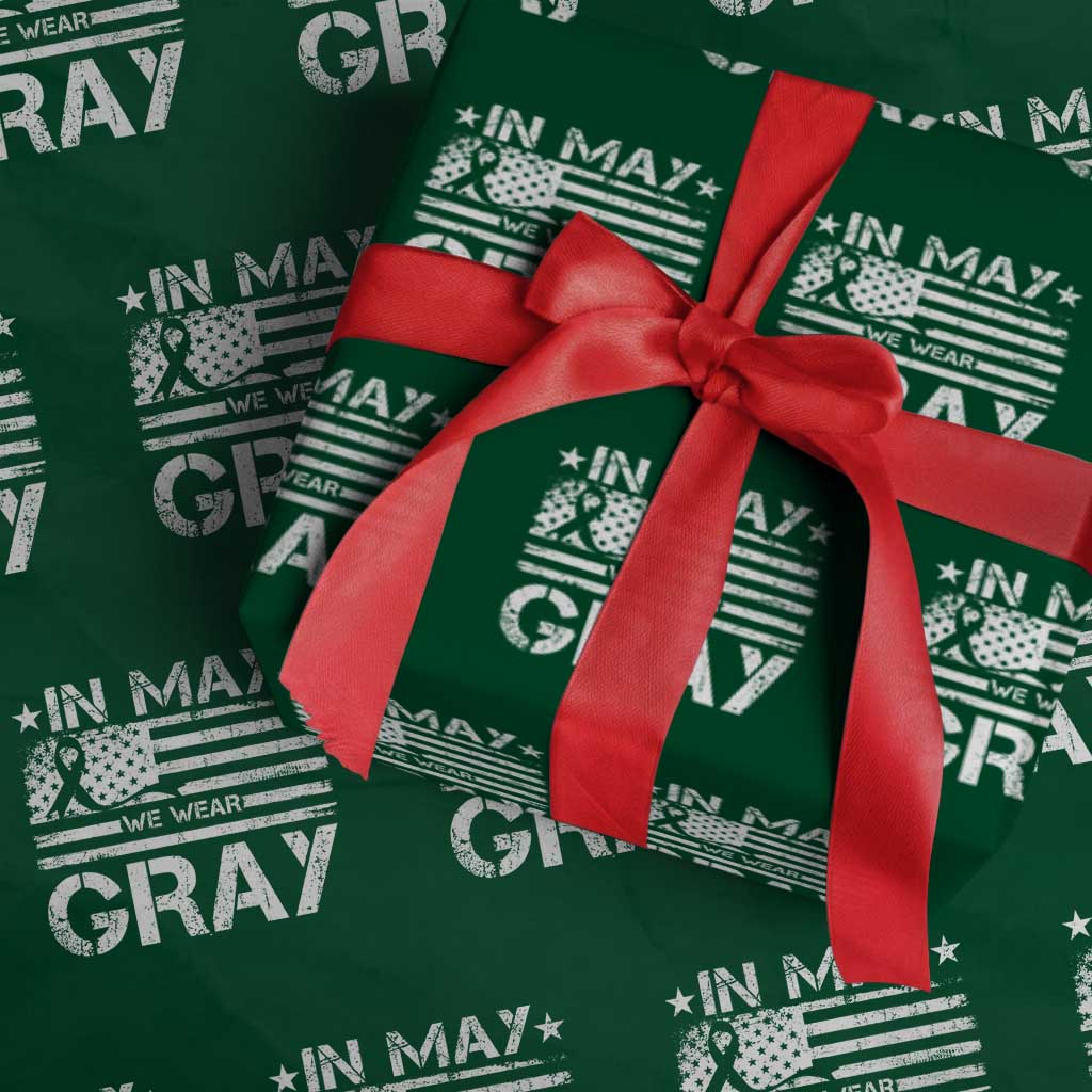 Brain Cancer Awareness Wrapping Paper Roll In May We Wear Gray US Flag
