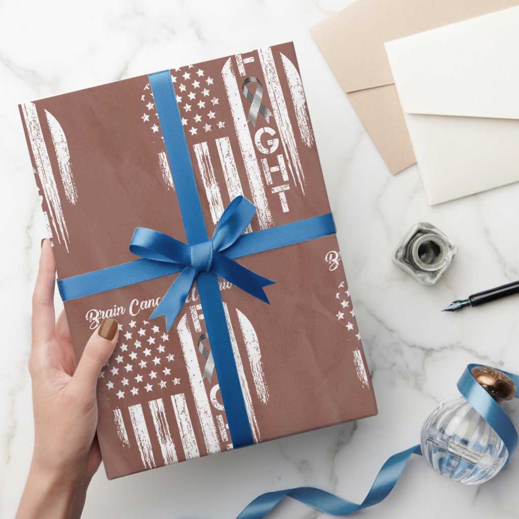 Brain Cancer Warrior Wrapping Paper Roll Fight Gray Ribbon American Flag Heart