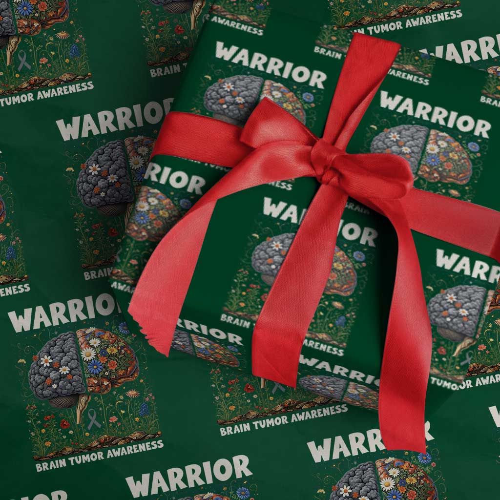 Brain Tumor Warrior Wrapping Paper Roll Gray Ribbon Brain Cancer Awareness