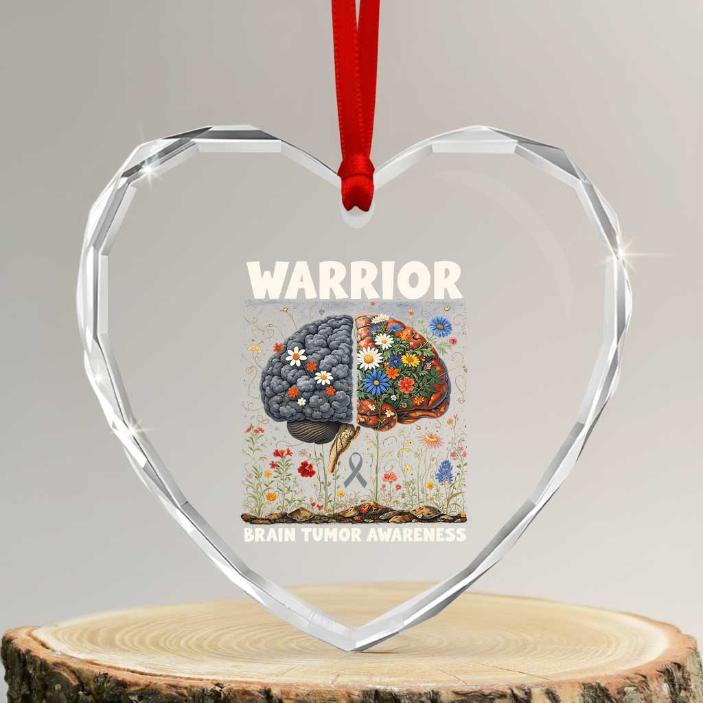 Brain Tumor Warrior Heart Crystal Glass Ornament Gray Ribbon Brain Cancer Awareness
