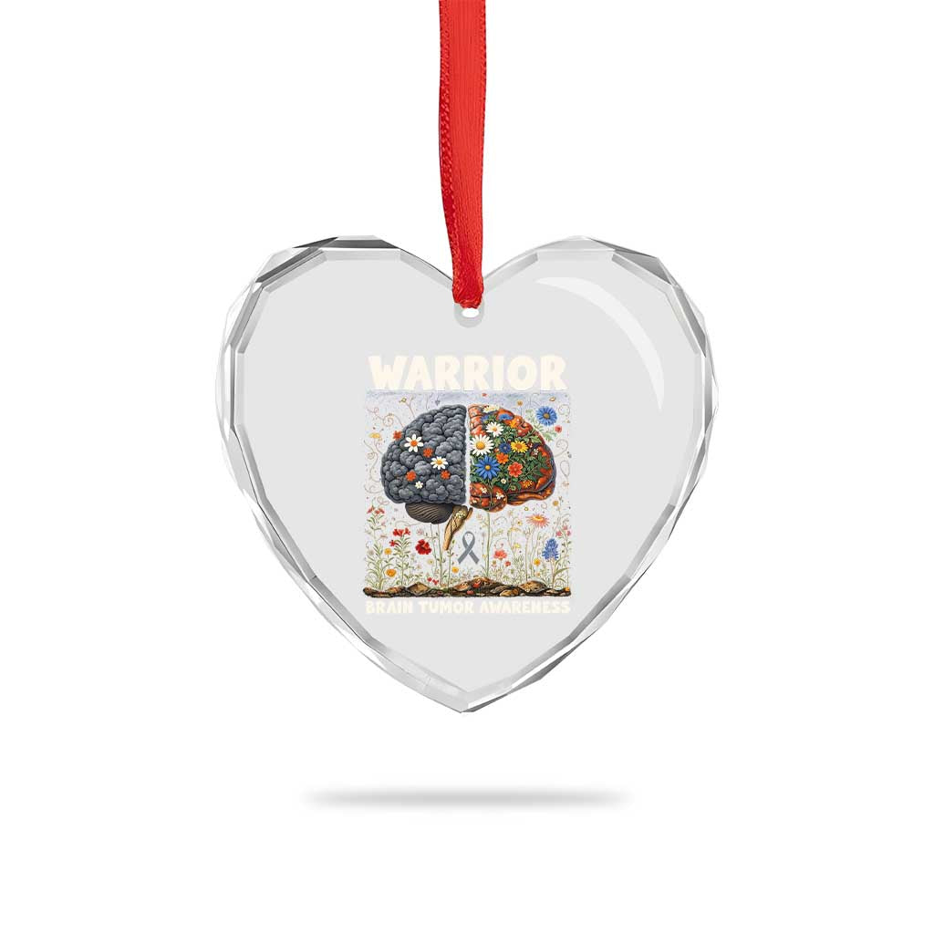 Brain Tumor Warrior Heart Crystal Glass Ornament Gray Ribbon Brain Cancer Awareness