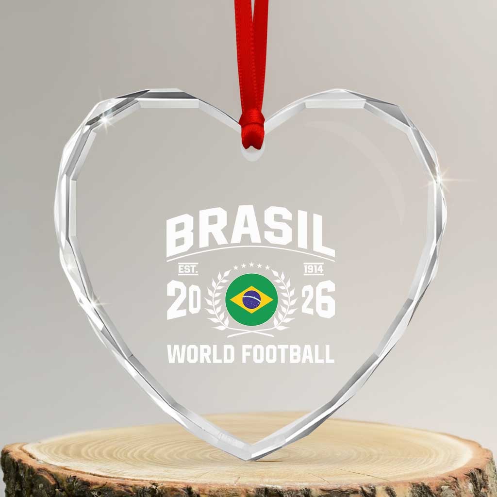 Brasil Flag Brazil Soccer Football Fan Heart Crystal Glass Ornament