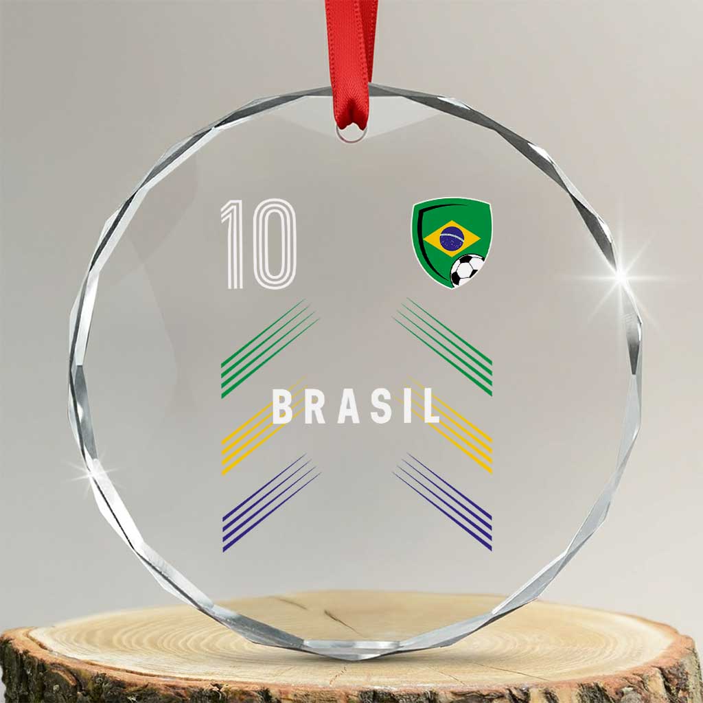 Brasil Number 10 Soccer Shield Graphic Jersey Style Crystal Glass Ornament Retro Futbol Football Fans Sports Lover