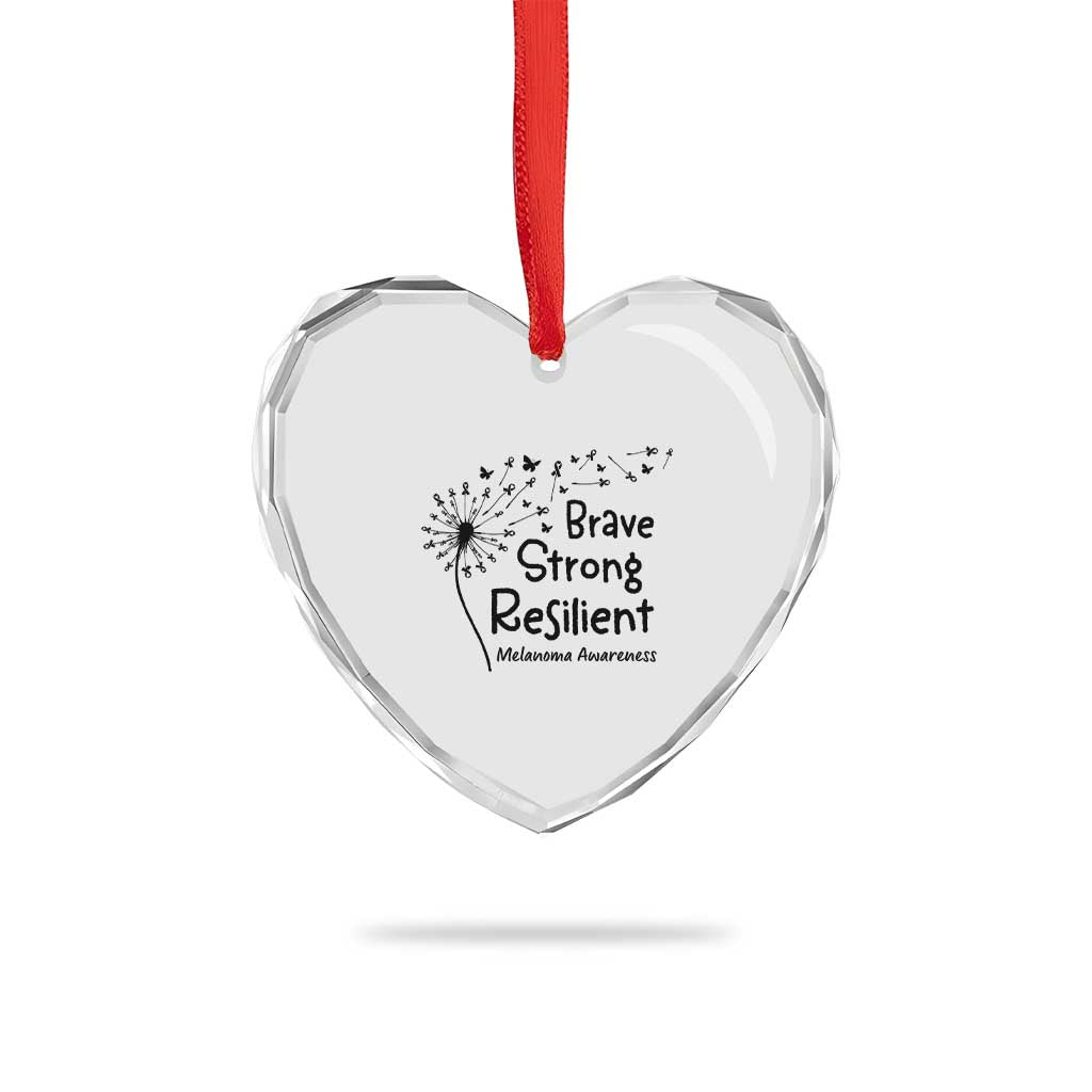 Brave Strong Resilient Heart Crystal Glass Ornament Melanoma Warrior Dandelion Gift