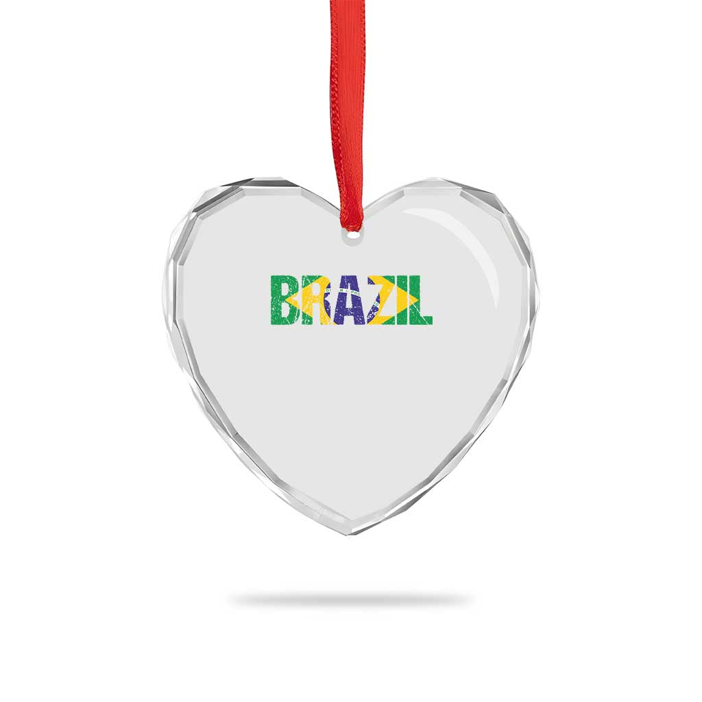 Brazil Brasil Flag Heart Crystal Glass Ornament Vintage Distressed Brazil