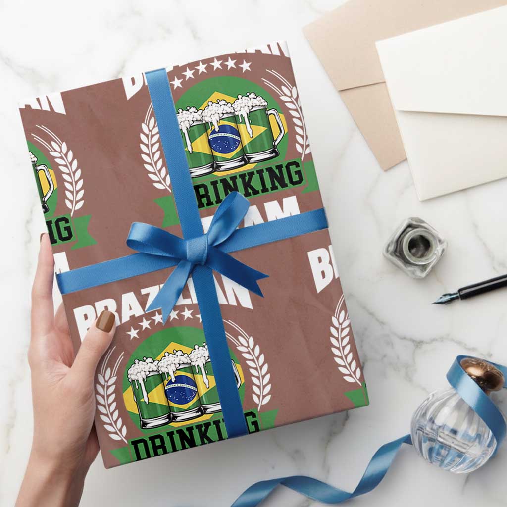 Brazil Drinking Team Wrapping Paper Roll Funny Brazilian Flag Beer Party Gift