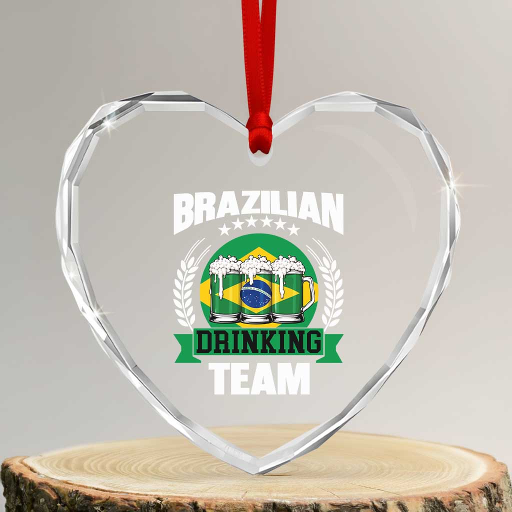 Brazil Drinking Team Heart Crystal Glass Ornament Funny Brazilian Flag Beer Party Gift