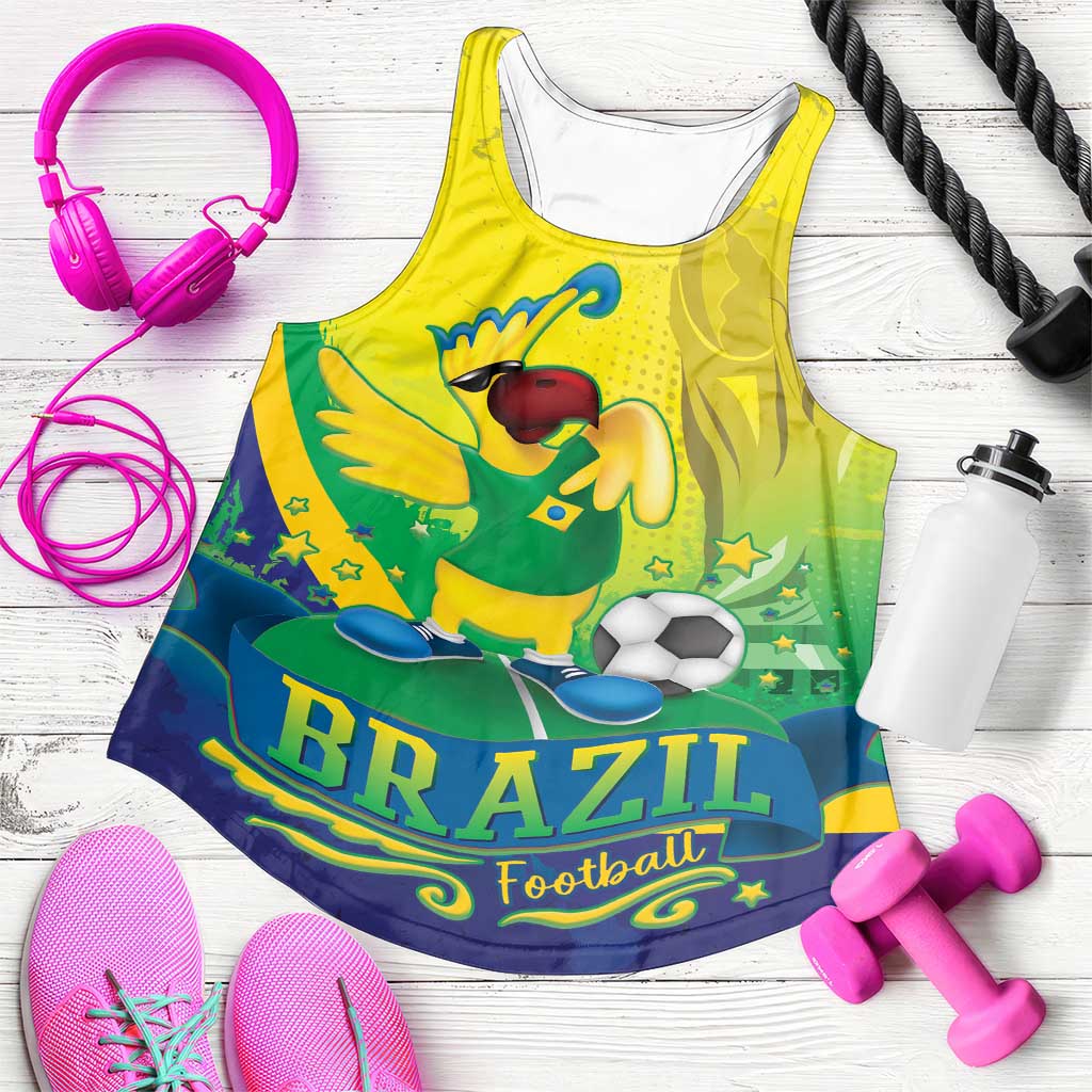 Brazil Football 2026 Personalized Women Racerback Tank Come On Selecao Brasil Parrot Mascot