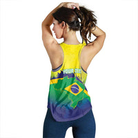 Brazil Football 2026 Personalized Women Racerback Tank Come On Selecao Brasil Parrot Mascot