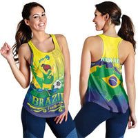 Brazil Football 2026 Personalized Women Racerback Tank Come On Selecao Brasil Parrot Mascot