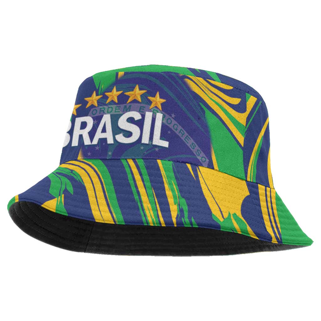 Brazil Football Bucket Hat 2026 Vamos Brasil Marble Pattern