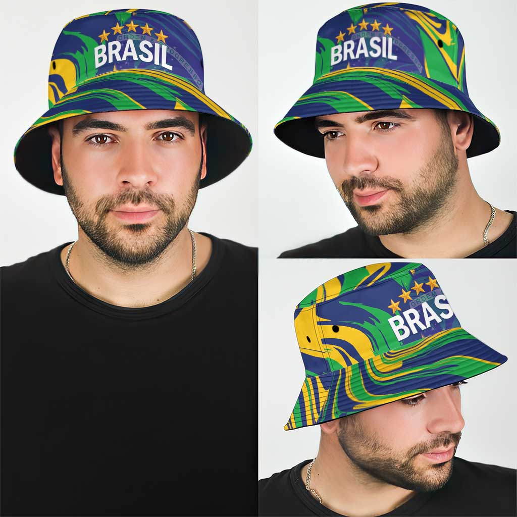 Brazil Football Bucket Hat 2026 Vamos Brasil Marble Pattern