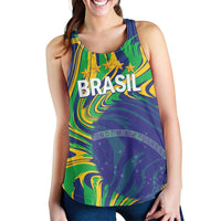 Brazil Football Custom Women Racerback Tank 2026 Vamos Brasil Marble Pattern