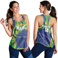 Brazil Football Custom Women Racerback Tank 2026 Vamos Brasil Marble Pattern