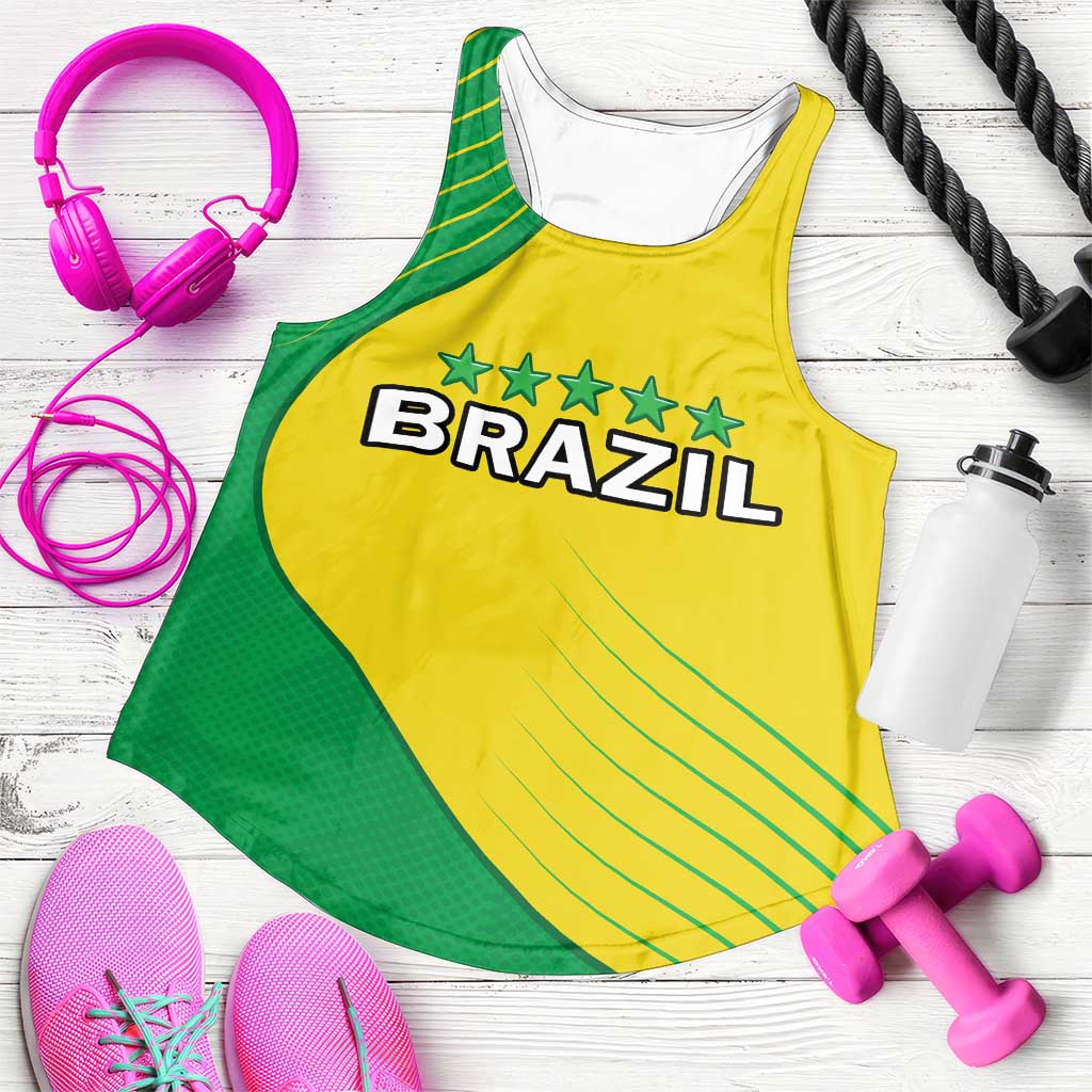 Brazil Football Personalized Women Racerback Tank Brasil Map Come On Canarinho Sporty Style