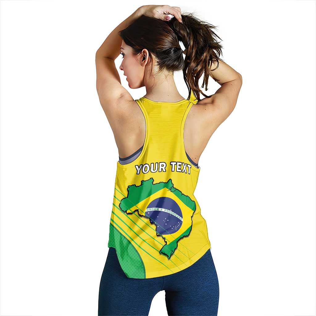 Brazil Football Personalized Women Racerback Tank Brasil Map Come On Canarinho Sporty Style