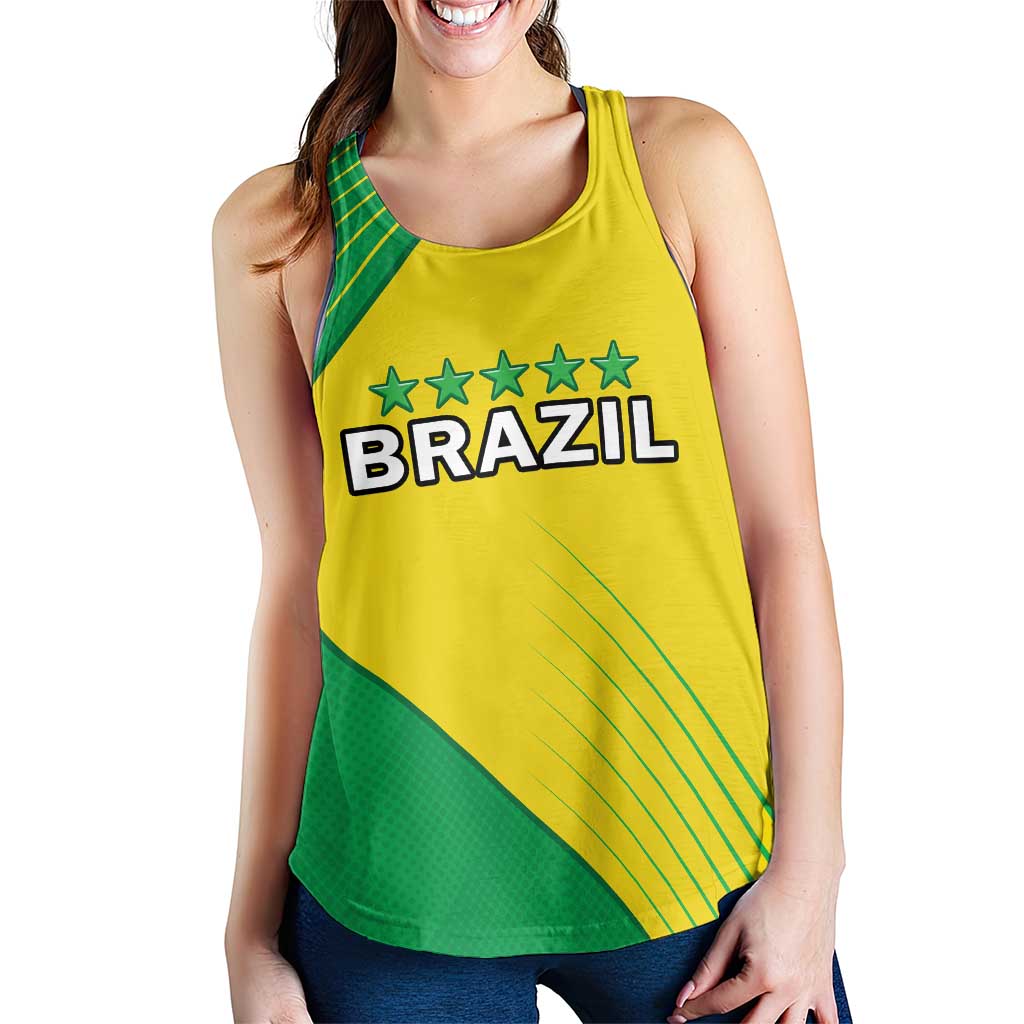 Brazil Football Personalized Women Racerback Tank Brasil Map Come On Canarinho Sporty Style