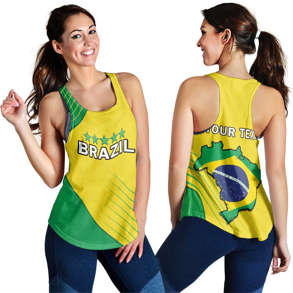 Brazil Football Personalized Women Racerback Tank Brasil Map Come On Canarinho Sporty Style