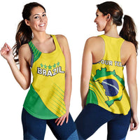 Brazil Football Personalized Women Racerback Tank Brasil Map Come On Canarinho Sporty Style