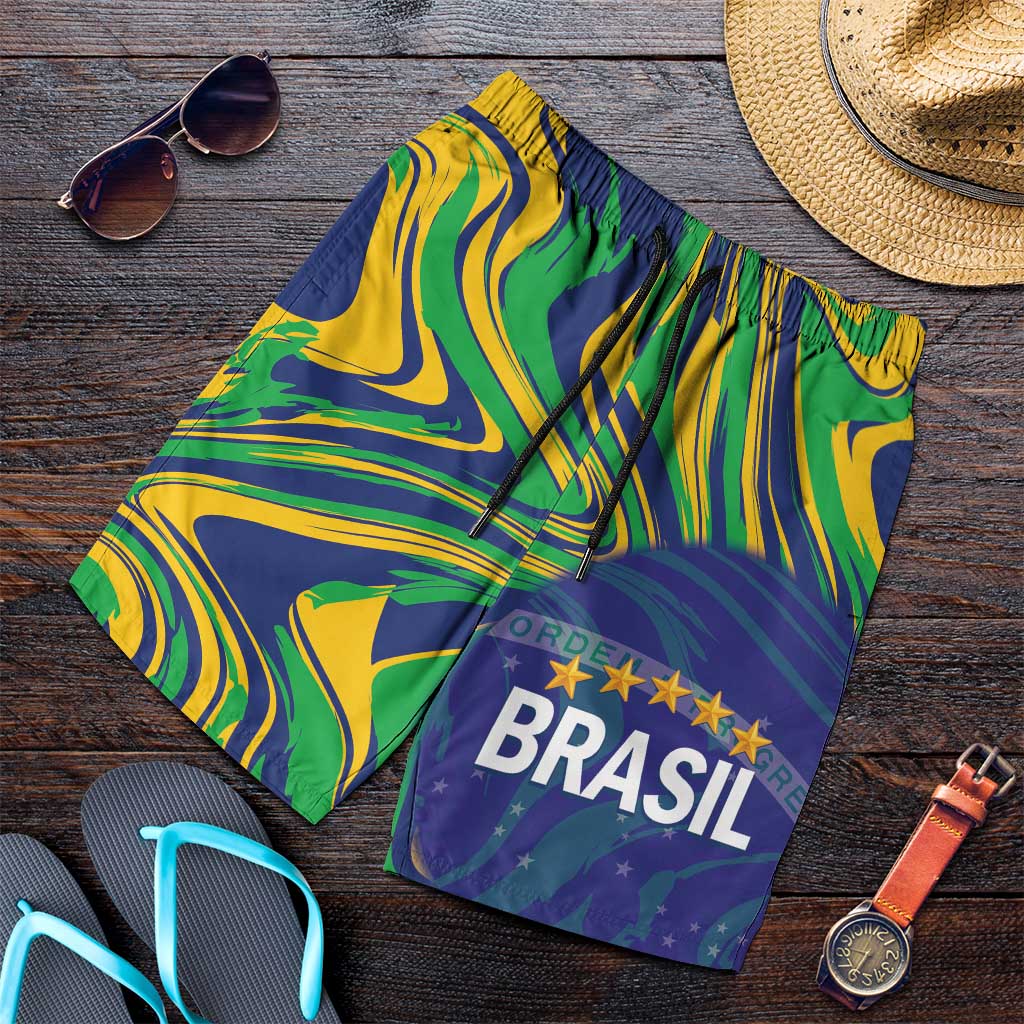 Brazil Football Shorts for Men 2026 Vamos Brasil Marble Pattern