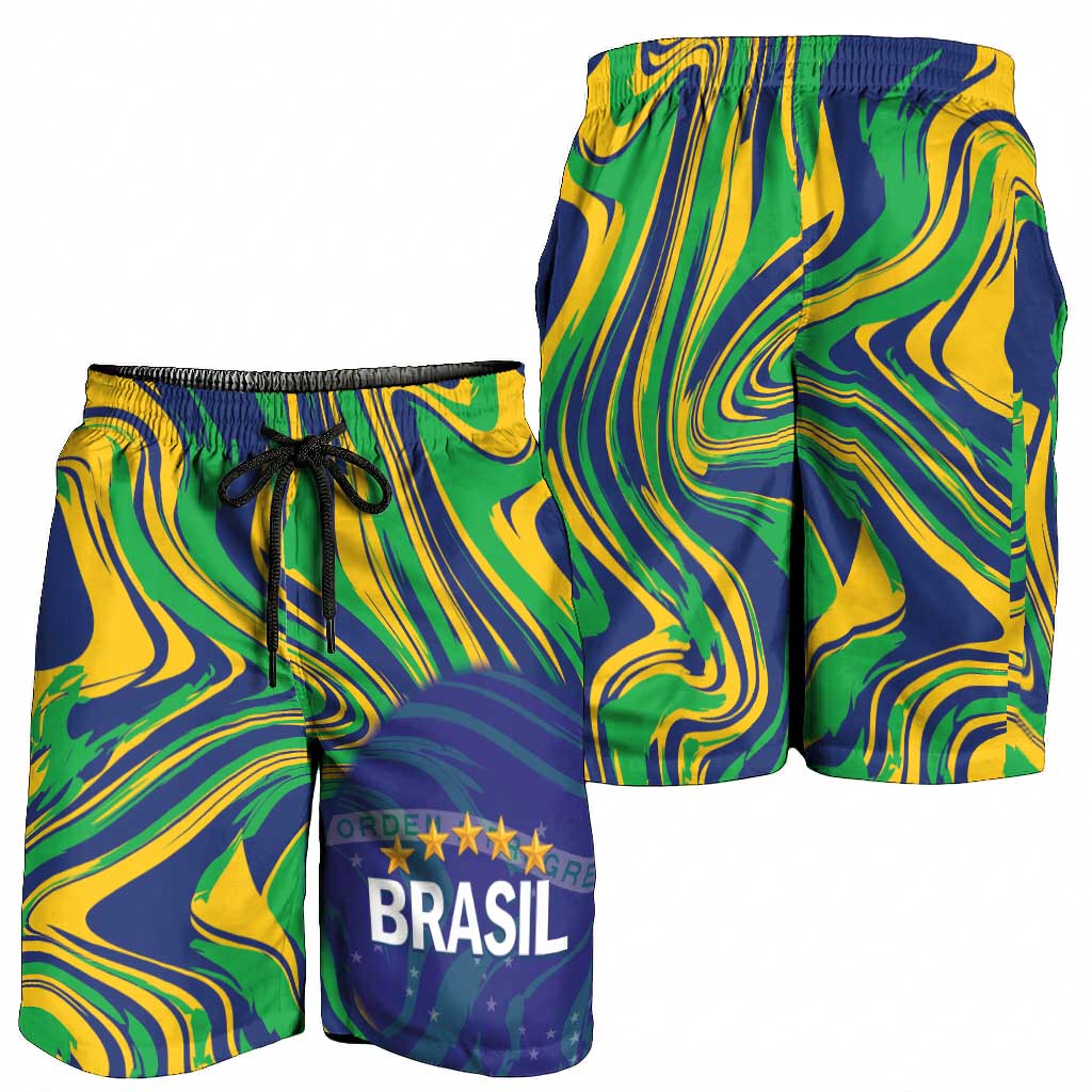 Brazil Football Shorts for Men 2026 Vamos Brasil Marble Pattern
