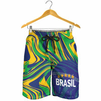 Brazil Football Shorts for Men 2026 Vamos Brasil Marble Pattern