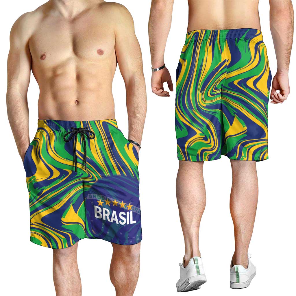 Brazil Football Shorts for Men 2026 Vamos Brasil Marble Pattern