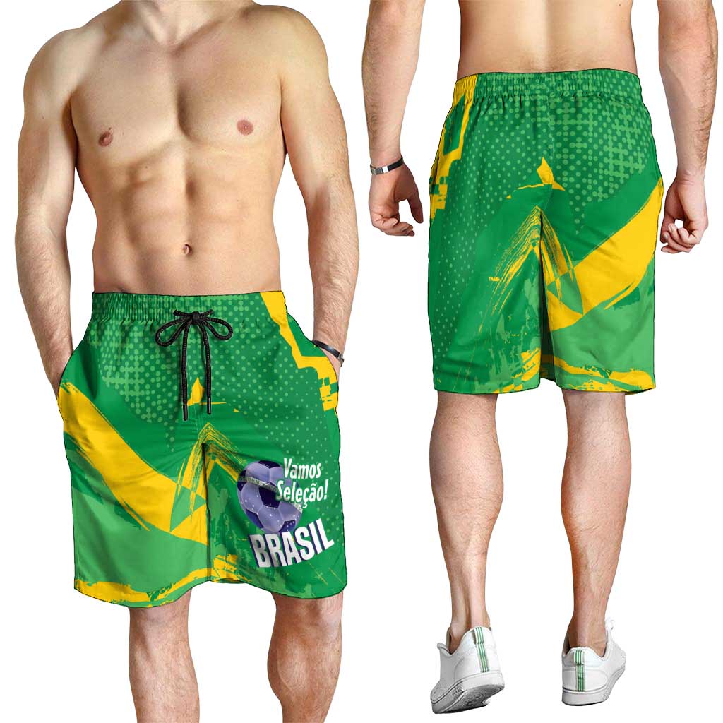 Brazil Football Shorts for Men Vamos Selecao Brushes Style