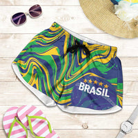 Brazil Football Shorts for Women 2026 Vamos Brasil Marble Pattern
