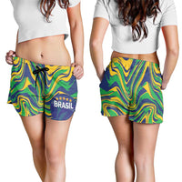 Brazil Football Shorts for Women 2026 Vamos Brasil Marble Pattern