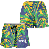 Brazil Football Shorts for Women 2026 Vamos Brasil Marble Pattern