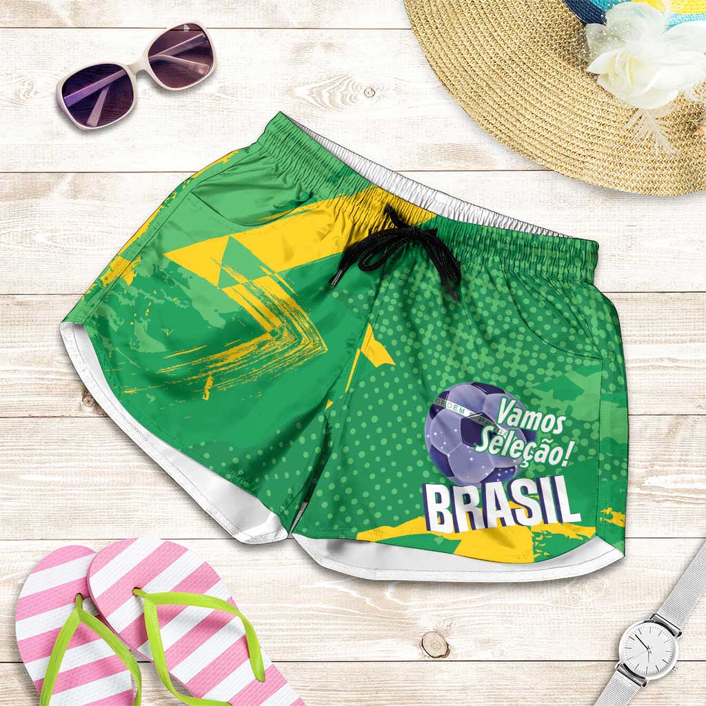 Brazil Football Shorts for Women Vamos Selecao Brushes Style