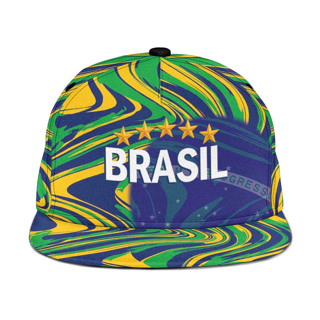 Brazil Football Snapback Cap 2026 Vamos Brasil Marble Pattern
